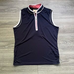 Sport Haley Navy Blue White Piping Sleeveless Quarter Zip Golf Tennis Top Size M